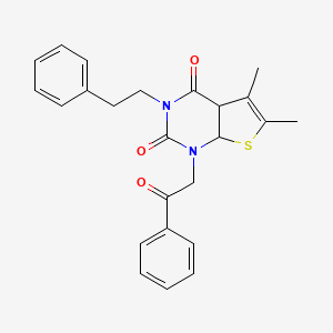 molecular formula C24H22N2O3S B2763300 5,6-dimethyl-1-(2-oxo-2-phenylethyl)-3-(2-phenylethyl)-1H,2H,3H,4H-thieno[2,3-d]pyrimidine-2,4-dione CAS No. 689756-64-7