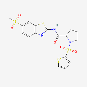 molecular formula C17H17N3O5S4 B2763302 N-(6-(甲磺酰基)苯并噻唑-2-基)-1-(噻吩-2-基磺酰基)吡咯啉-2-甲酸酰胺 CAS No. 1097191-02-0