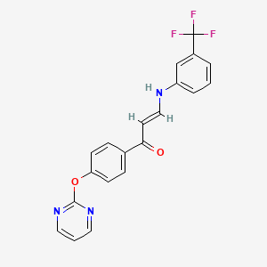 molecular formula C20H14F3N3O2 B2763312 (E)-1-[4-(2-pyrimidinyloxy)phenyl]-3-[3-(trifluoromethyl)anilino]-2-propen-1-one CAS No. 1164457-65-1