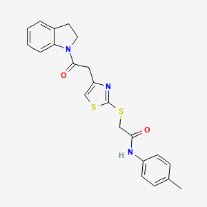 molecular formula C22H21N3O2S2 B2763315 2-((4-(2-(indolin-1-yl)-2-oxoethyl)thiazol-2-yl)thio)-N-(p-tolyl)acetamide CAS No. 941980-94-5