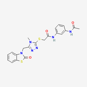 molecular formula C21H20N6O3S2 B2763316 N-(3-acetamidophenyl)-2-((4-methyl-5-((2-oxobenzo[d]thiazol-3(2H)-yl)methyl)-4H-1,2,4-triazol-3-yl)thio)acetamide CAS No. 847400-55-9