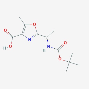 molecular formula C12H18N2O5 B2763332 2-{(1S)-1-[(tert-butoxycarbonyl)amino]ethyl}-5-methyl-1,3-oxazole-4-carboxylic acid CAS No. 205648-17-5