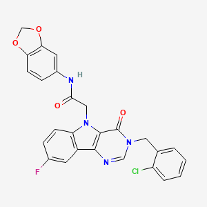 molecular formula C26H18ClFN4O4 B2763335 N-(benzo[d][1,3]dioxol-5-yl)-2-(3-(2-chlorobenzyl)-8-fluoro-4-oxo-3H-pyrimido[5,4-b]indol-5(4H)-yl)acetamide CAS No. 1189721-71-8