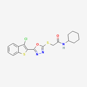 molecular formula C18H18ClN3O2S2 B2763336 2-((5-(3-氯苯并[b]噻吩-2-基)-1,3,4-噁二唑-2-基)硫)-N-环己基乙酰胺 CAS No. 496028-96-7