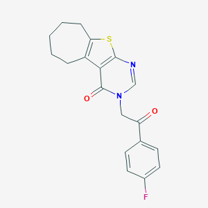 molecular formula C19H17FN2O2S B276335 3-[2-(4-fluorophenyl)-2-oxoethyl]-3,5,6,7,8,9-hexahydro-4H-cyclohepta[4,5]thieno[2,3-d]pyrimidin-4-one 