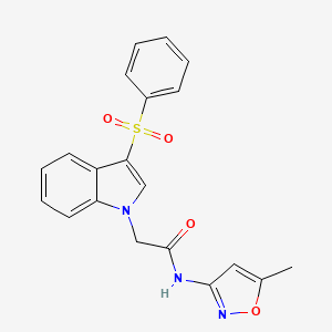 molecular formula C20H17N3O4S B2763351 N-(5-甲基异噁唑-3-基)-2-(3-(苯基磺酰基)-1H-吲哚-1-基)乙酰胺 CAS No. 941966-72-9