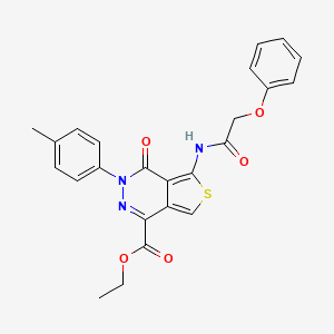molecular formula C24H21N3O5S B2763366 Ethyl 4-oxo-5-(2-phenoxyacetamido)-3-(p-tolyl)-3,4-dihydrothieno[3,4-d]pyridazine-1-carboxylate CAS No. 851948-52-2