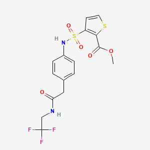 molecular formula C16H15F3N2O5S2 B2763368 甲酸甲酯 3-(N-(4-(2-氧代-2-((2,2,2-三氟乙基)氨基)乙基)苯基)磺酰胺)噻吩-2-羧酸酯 CAS No. 1235349-17-3