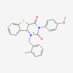 molecular formula C25H20N2O3S B2763369 5-(4-Methoxyphenyl)-3-[(2-methylphenyl)methyl]-8-thia-3,5-diazatricyclo[7.4.0.0^{2,7}]trideca-1(9),2(7),10,12-tetraene-4,6-dione CAS No. 902556-68-7