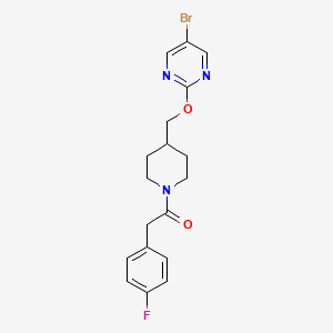 molecular formula C18H19BrFN3O2 B2763376 1-[4-[(5-Bromopyrimidin-2-yl)oxymethyl]piperidin-1-yl]-2-(4-fluorophenyl)ethanone CAS No. 2379970-71-3