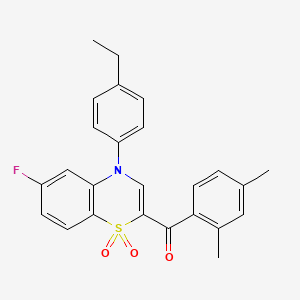 molecular formula C25H22FNO3S B2763379 (2,4-dimethylphenyl)[4-(4-ethylphenyl)-6-fluoro-1,1-dioxido-4H-1,4-benzothiazin-2-yl]methanone CAS No. 1114853-04-1