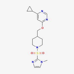 molecular formula C17H23N5O3S B2763395 4-cyclopropyl-6-((1-((1-methyl-1H-imidazol-2-yl)sulfonyl)piperidin-4-yl)methoxy)pyrimidine CAS No. 2319788-97-9