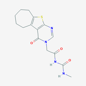 molecular formula C15H18N4O3S B276340 N-methyl-N'-[(4-oxo-6,7,8,9-tetrahydro-4H-cyclohepta[4,5]thieno[2,3-d]pyrimidin-3(5H)-yl)acetyl]urea 