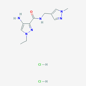 molecular formula C11H18Cl2N6O B2763404 4-氨基-1-乙基-N-[(1-甲基-1H-吡唑-4-基)甲基]-1H-嘧啶-3-羧酰胺二盐酸盐 CAS No. 1431963-91-5