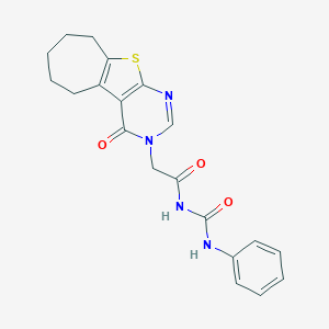 molecular formula C20H20N4O3S B276341 N-[(4-oxo-6,7,8,9-tetrahydro-4H-cyclohepta[4,5]thieno[2,3-d]pyrimidin-3(5H)-yl)acetyl]-N'-phenylurea 