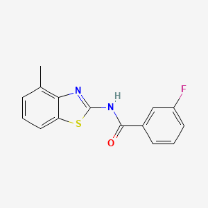 molecular formula C15H11FN2OS B2763419 3-fluoro-N-(4-methyl-1,3-benzothiazol-2-yl)benzamide CAS No. 313469-43-1