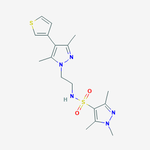 N-(2-(3,5-dimethyl-4-(thiophen-3-yl)-1H-pyrazol-1-yl)ethyl)-1,3,5-trimethyl-1H-pyrazole-4-sulfonamide
