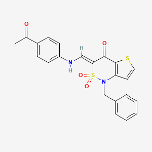 molecular formula C22H18N2O4S2 B2763447 (Z)-3-(((4-acetylphenyl)amino)methylene)-1-benzyl-1H-thieno[3,2-c][1,2]thiazin-4(3H)-one 2,2-dioxide CAS No. 894673-01-9