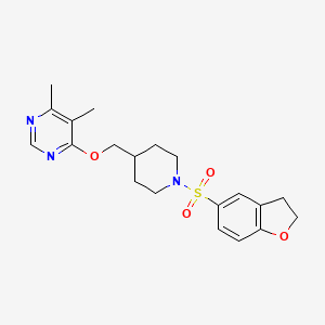 molecular formula C20H25N3O4S B2763451 4-((1-((2,3-二氢苯并呋喃-5-基)磺酰基哌啪啶-4-基)甲氧基)-5,6-二甲基嘧啶 CAS No. 2319784-88-6