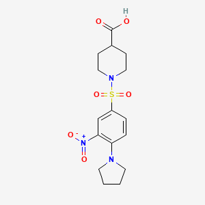 1-{[3-Nitro-4-(1-pyrrolidinyl)phenyl]sulfonyl}-4-piperidinecarboxylic acid