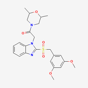 molecular formula C24H29N3O6S B2763460 2-(2-((3,5-dimethoxybenzyl)sulfonyl)-1H-benzo[d]imidazol-1-yl)-1-(2,6-dimethylmorpholino)ethanone CAS No. 886906-65-6