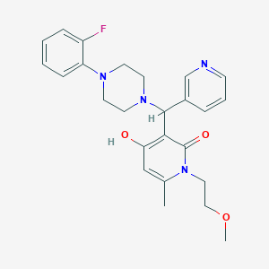 molecular formula C25H29FN4O3 B2763476 3-((4-(2-fluorophenyl)piperazin-1-yl)(pyridin-3-yl)methyl)-4-hydroxy-1-(2-methoxyethyl)-6-methylpyridin-2(1H)-one CAS No. 897611-27-7