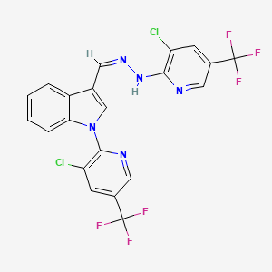 molecular formula C21H11Cl2F6N5 B2763494 1-[3-chloro-5-(trifluoromethyl)-2-pyridinyl]-1H-indole-3-carbaldehyde N-[3-chloro-5-(trifluoromethyl)-2-pyridinyl]hydrazone CAS No. 338409-94-2