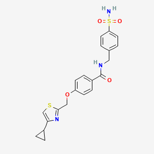molecular formula C21H21N3O4S2 B2763499 4-((4-cyclopropylthiazol-2-yl)methoxy)-N-(4-sulfamoylbenzyl)benzamide CAS No. 1251710-25-4