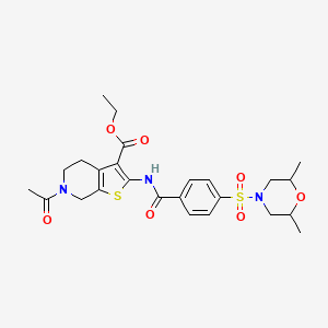 molecular formula C25H31N3O7S2 B2763504 Ethyl 6-acetyl-2-(4-((2,6-dimethylmorpholino)sulfonyl)benzamido)-4,5,6,7-tetrahydrothieno[2,3-c]pyridine-3-carboxylate CAS No. 449769-61-3