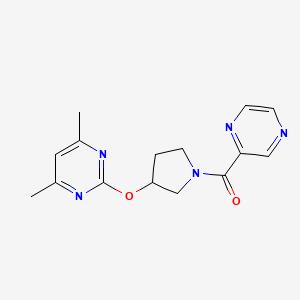 (3-((4,6-Dimethylpyrimidin-2-yl)oxy)pyrrolidin-1-yl)(pyrazin-2-yl)methanone