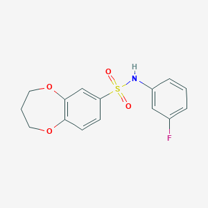 molecular formula C15H14FNO4S B2763512 N-(3-氟苯基)-3,4-二氢-2H-1,5-苯并二氧杂环庚烷-7-磺酰胺 CAS No. 942006-95-3