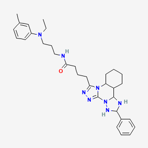 molecular formula C32H34N8O B2763514 N-{3-[ethyl(3-methylphenyl)amino]propyl}-4-{9-phenyl-2,4,5,7,8,10-hexaazatetracyclo[10.4.0.0^{2,6}.0^{7,11}]hexadeca-1(16),3,5,8,10,12,14-heptaen-3-yl}butanamide CAS No. 902445-74-3