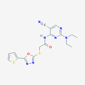 molecular formula C17H17N7O2S2 B276352 N-[5-cyano-2-(diethylamino)-4-pyrimidinyl]-2-{[5-(2-thienyl)-1,3,4-oxadiazol-2-yl]sulfanyl}acetamide 