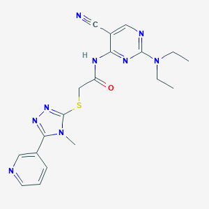 molecular formula C19H21N9OS B276353 N-[5-cyano-2-(diethylamino)-4-pyrimidinyl]-2-{[4-methyl-5-(3-pyridinyl)-4H-1,2,4-triazol-3-yl]sulfanyl}acetamide 