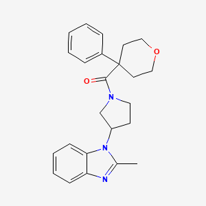 molecular formula C24H27N3O2 B2763544 (3-(2-methyl-1H-benzo[d]imidazol-1-yl)pyrrolidin-1-yl)(4-phenyltetrahydro-2H-pyran-4-yl)methanone CAS No. 2034560-45-5
