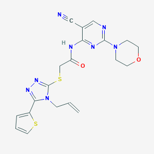 molecular formula C20H20N8O2S2 B276355 2-{[4-allyl-5-(2-thienyl)-4H-1,2,4-triazol-3-yl]sulfanyl}-N-[5-cyano-2-(4-morpholinyl)-4-pyrimidinyl]acetamide 