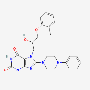 molecular formula C26H30N6O4 B2763553 7-(2-hydroxy-3-(o-tolyloxy)propyl)-3-methyl-8-(4-phenylpiperazin-1-yl)-1H-purine-2,6(3H,7H)-dione CAS No. 536719-23-0