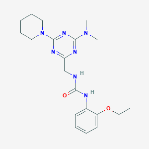 molecular formula C20H29N7O2 B2763556 1-((4-(Dimethylamino)-6-(piperidin-1-yl)-1,3,5-triazin-2-yl)methyl)-3-(2-ethoxyphenyl)urea CAS No. 2034407-11-7