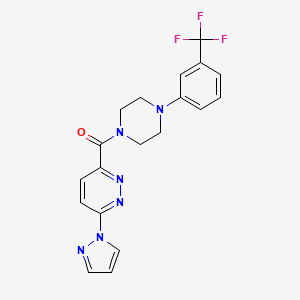 molecular formula C19H17F3N6O B2763567 (6-(1H-吡唑-1-基)吡啶并[3-yl](4-(3-(三氟甲基)苯基)哌嗪-1-基)甲酮 CAS No. 1351595-08-8
