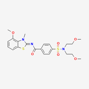 molecular formula C22H27N3O6S2 B2763569 4-[双(2-甲氧基乙基)磺酰氨基]-N-(4-甲氧基-3-甲基-1,3-苯并噻唑-2-基)苯甲酰胺 CAS No. 477557-21-4