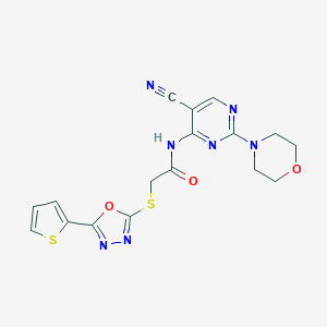 N-[5-cyano-2-(4-morpholinyl)-4-pyrimidinyl]-2-{[5-(2-thienyl)-1,3,4-oxadiazol-2-yl]sulfanyl}acetamide