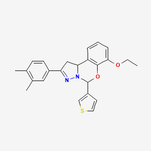 molecular formula C24H24N2O2S B2763572 2-(3,4-dimethylphenyl)-7-ethoxy-5-(thiophen-3-yl)-5,10b-dihydro-1H-benzo[e]pyrazolo[1,5-c][1,3]oxazine CAS No. 899939-87-8