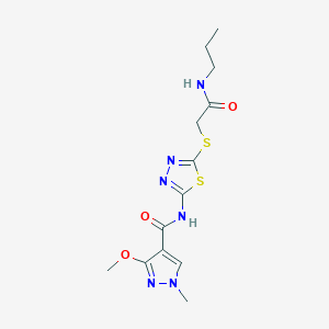 molecular formula C13H18N6O3S2 B2763578 3-methoxy-1-methyl-N-(5-((2-oxo-2-(propylamino)ethyl)thio)-1,3,4-thiadiazol-2-yl)-1H-pyrazole-4-carboxamide CAS No. 1171603-00-1
