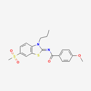 molecular formula C19H20N2O4S2 B2763598 4-methoxy-N-(6-methylsulfonyl-3-propyl-1,3-benzothiazol-2-ylidene)benzamide CAS No. 898367-00-5