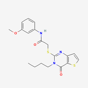 molecular formula C19H21N3O3S2 B2763604 2-({3-butyl-4-oxo-3H,4H-thieno[3,2-d]pyrimidin-2-yl}sulfanyl)-N-(3-methoxyphenyl)acetamide CAS No. 440328-65-4