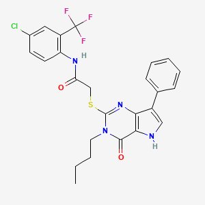 molecular formula C25H22ClF3N4O2S B2763612 2-((3-丁基-4-氧代-7-苯基-4,5-二氢-3H-吡咯[3,2-d]嘧啶-2-基)硫基)-N-(4-氯-2-(三氟甲基)苯基)乙酰胺 CAS No. 2034573-57-2
