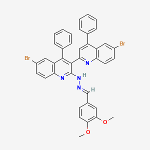 6-bromo-3-(6-bromo-4-phenylquinolin-2-yl)-N-[(E)-(3,4-dimethoxyphenyl)methylideneamino]-4-phenylquinolin-2-amine