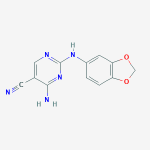 molecular formula C12H9N5O2 B276364 4-Amino-2-(1,3-benzodioxol-5-ylamino)-5-pyrimidinecarbonitrile 