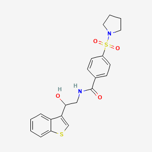 molecular formula C21H22N2O4S2 B2763655 N-(2-(benzo[b]thiophen-3-yl)-2-hydroxyethyl)-4-(pyrrolidin-1-ylsulfonyl)benzamide CAS No. 2034346-28-4