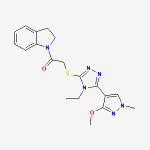 2-((4-ethyl-5-(3-methoxy-1-methyl-1H-pyrazol-4-yl)-4H-1,2,4-triazol-3-yl)thio)-1-(indolin-1-yl)ethanone